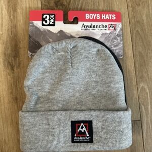 Avalanche Kids Winter Beanie Hats 3 Pack Knit Cuffed‎ Cap Warm Gray Black OS